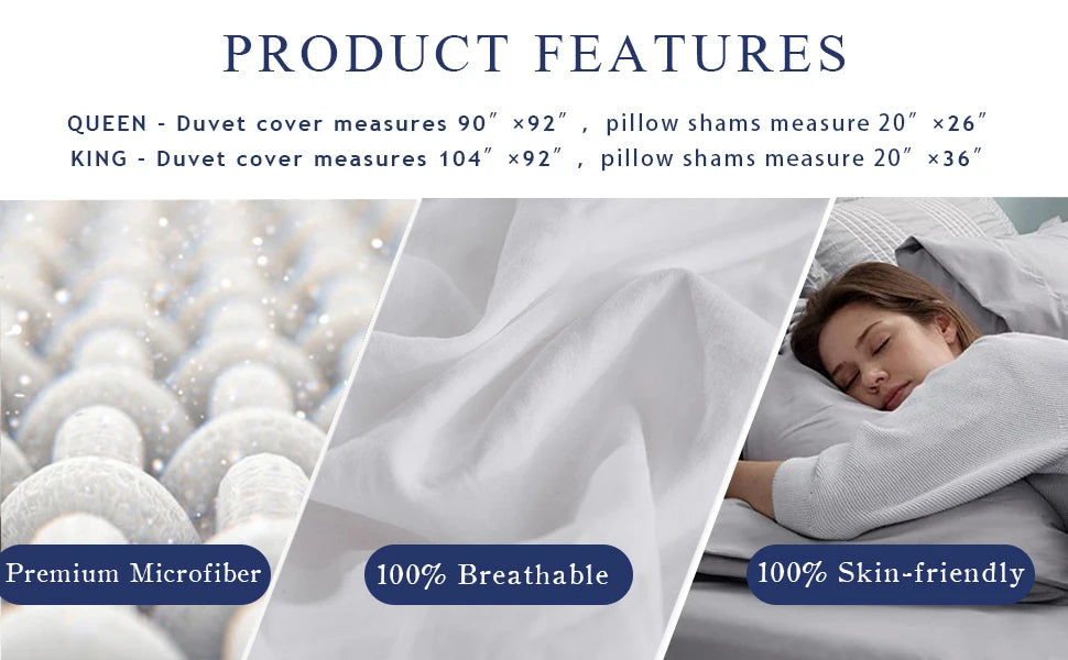 3 Piece Ruffled DUVET Cover Set Queen- COMFORTER NOT INCLUDED