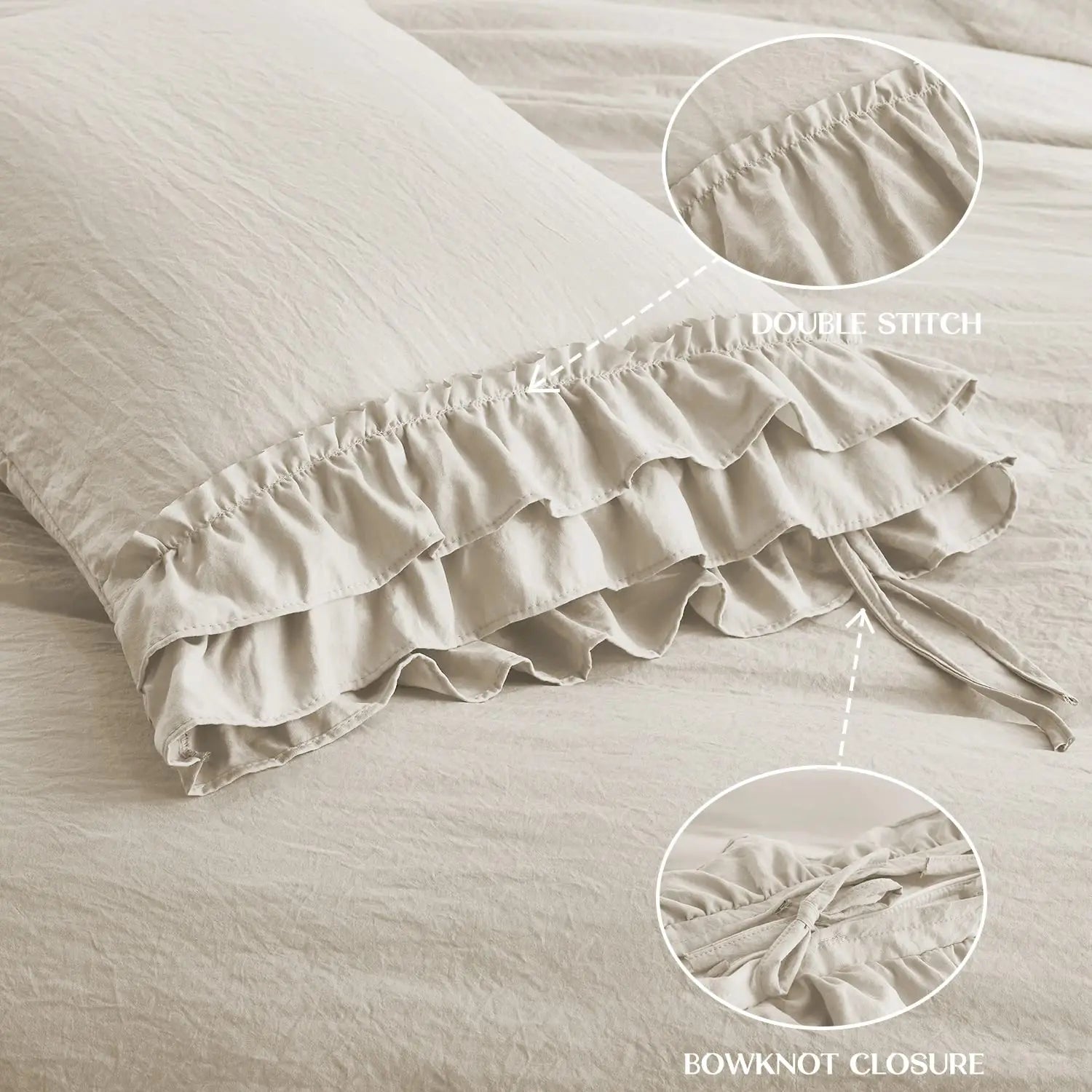 3 Piece Ruffled DUVET Cover Set Queen- COMFORTER NOT INCLUDED