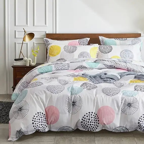 7 Pieces Comforter Sheet Set Queen Size -Colorful Dots Bedding Set