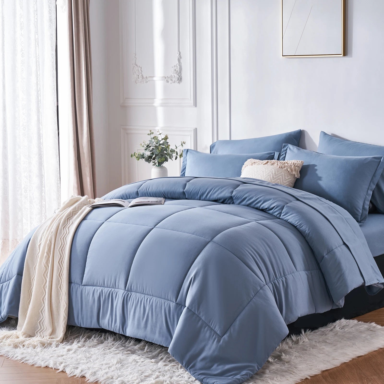 7 Piece solid Color Comforter Set QUEEN SIZE