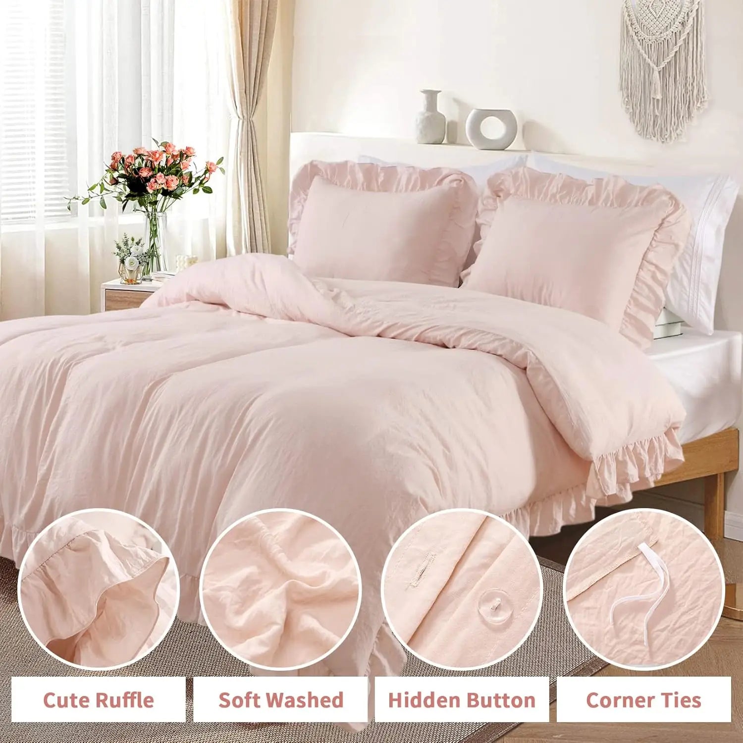 3 PC Ruffled Duvet Cover Set- COMFORTER NOT INCLUDED.
