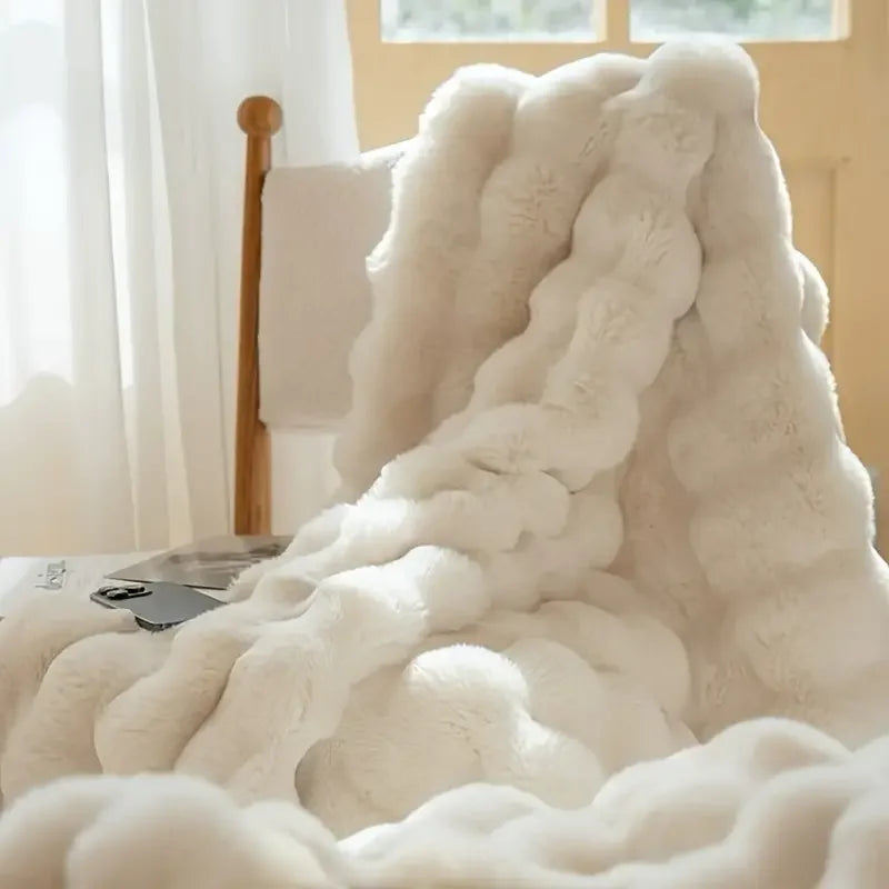 1pc Cozy Faux Rabbit Fleece Throw/ Ocersize Throw Blanket