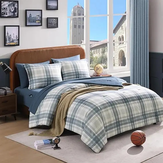 7-Piece QUEEN Size  Blue Grey Comforter Set