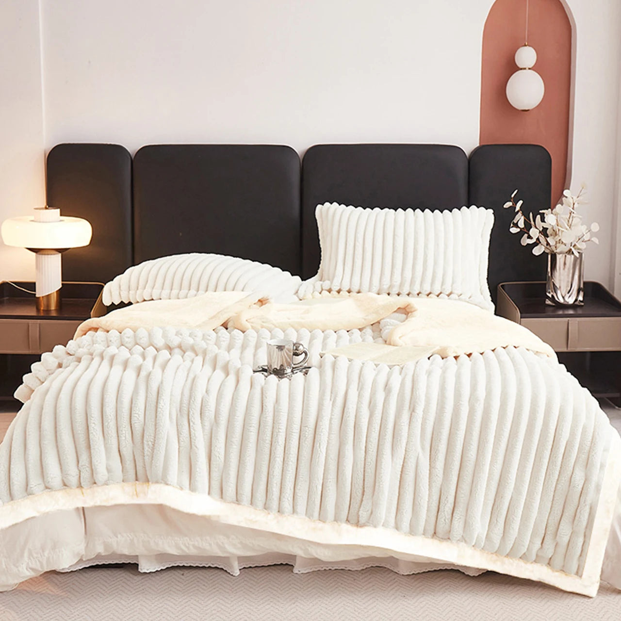 1pc Full/ Queen Size Weighted Fleece Blanket -Soft, Warm, Throw 8lbs With Sherpa