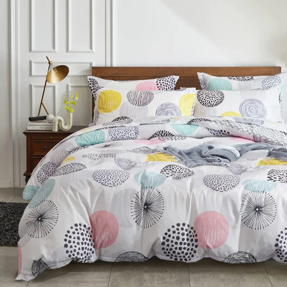 7 Pieces Comforter Sheet Set Queen Size -Colorful Dots Bedding Set