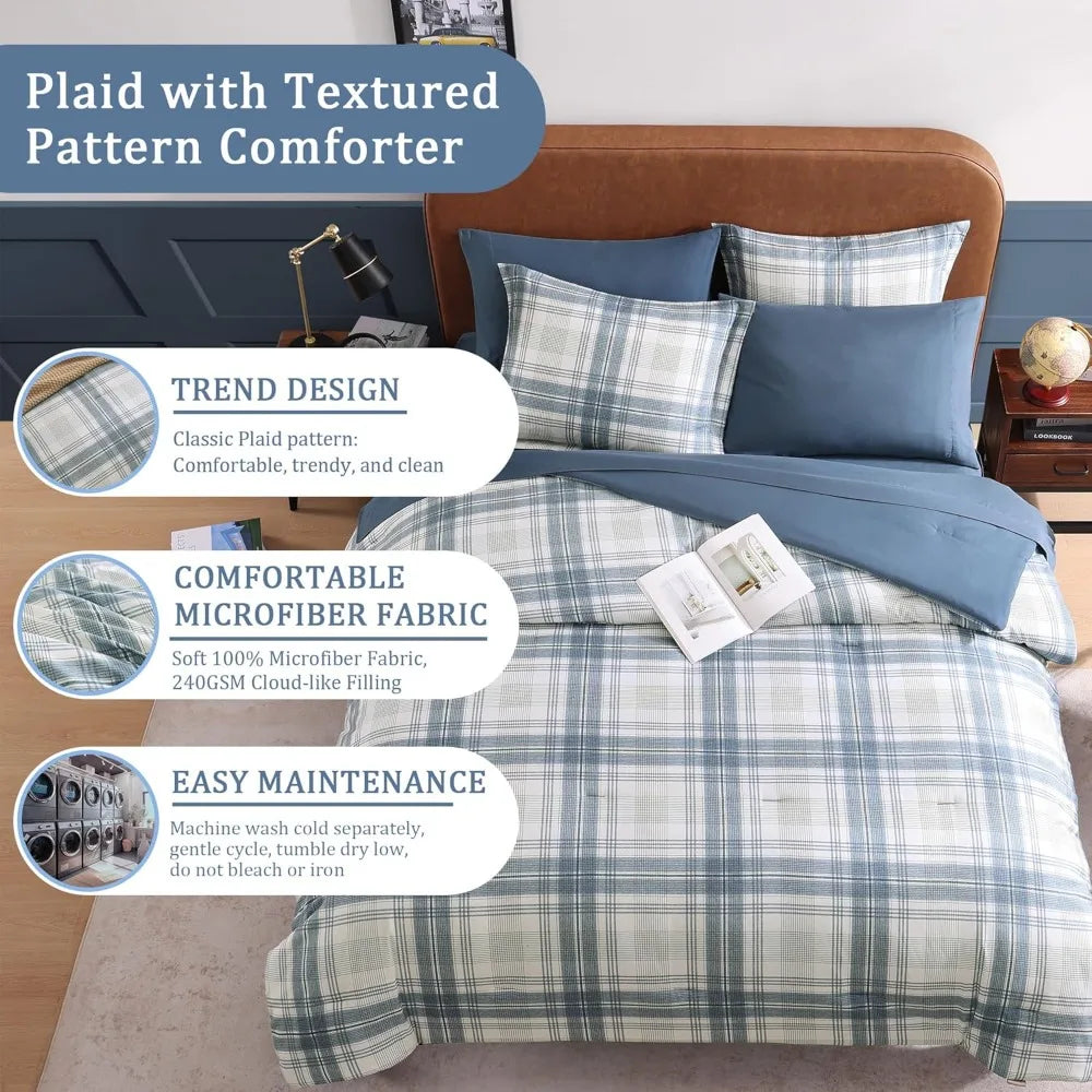 7-Piece QUEEN Size  Blue Grey Comforter Set
