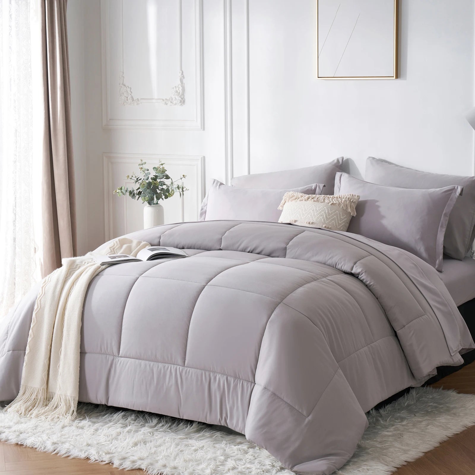 7 Piece solid Color Comforter Set QUEEN SIZE
