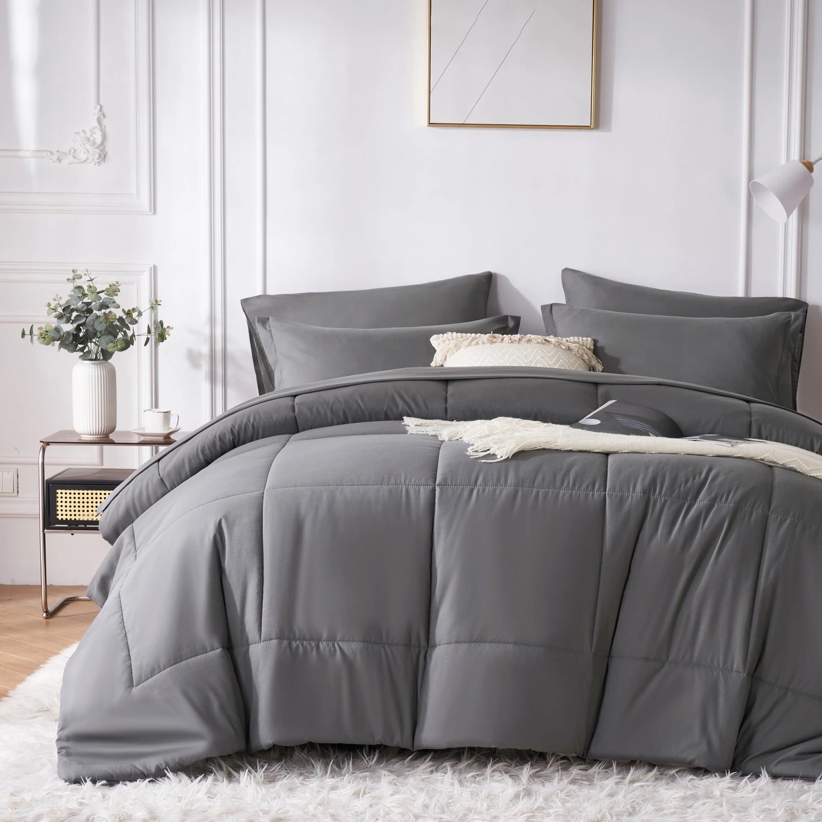 7 Piece solid Color Comforter Set QUEEN SIZE