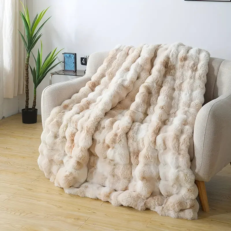 1pc Cozy Faux Rabbit Fleece Throw/ Ocersize Throw Blanket