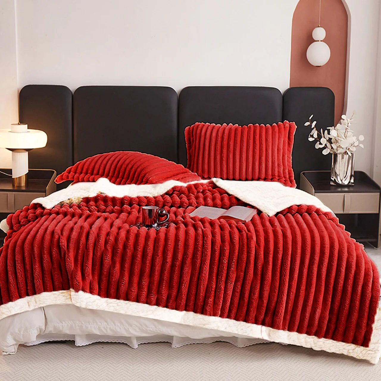 1pc Full/ Queen Size Weighted Fleece Blanket -Soft, Warm, Throw 8lbs With Sherpa