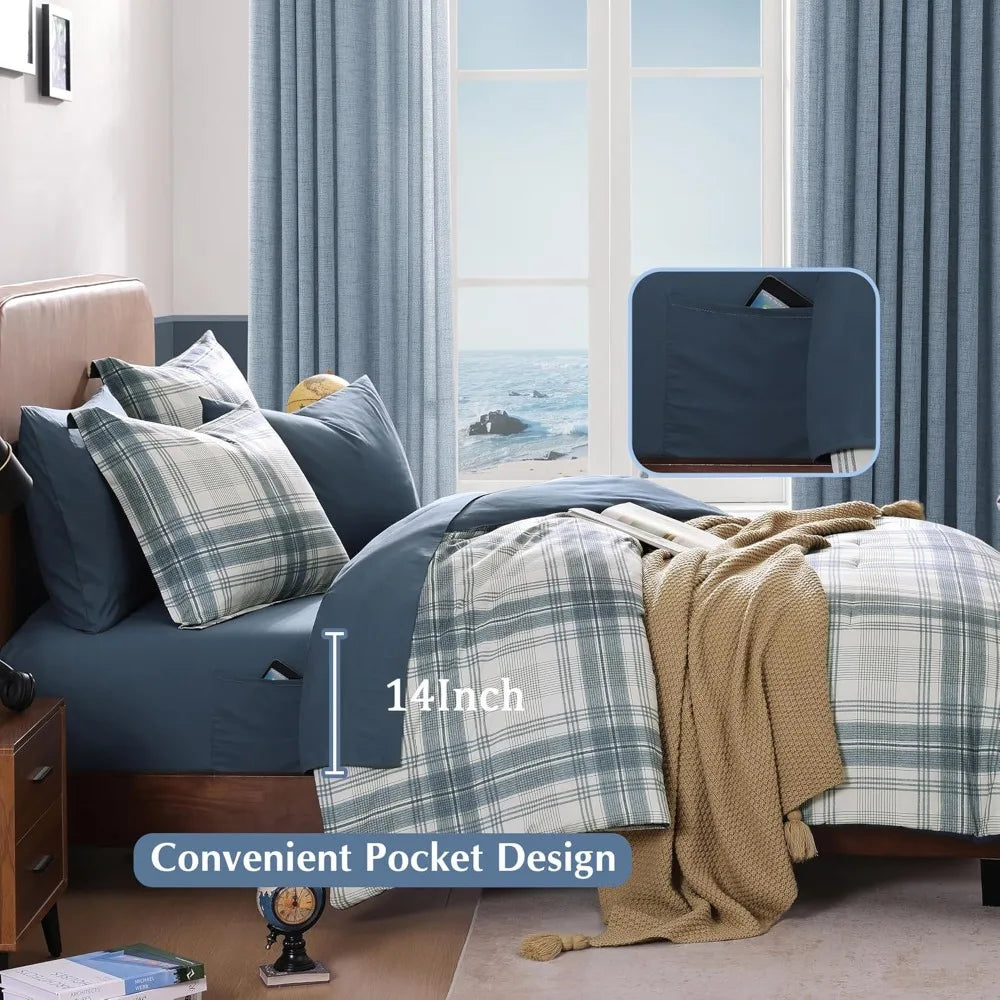 7-Piece QUEEN Size  Blue Grey Comforter Set