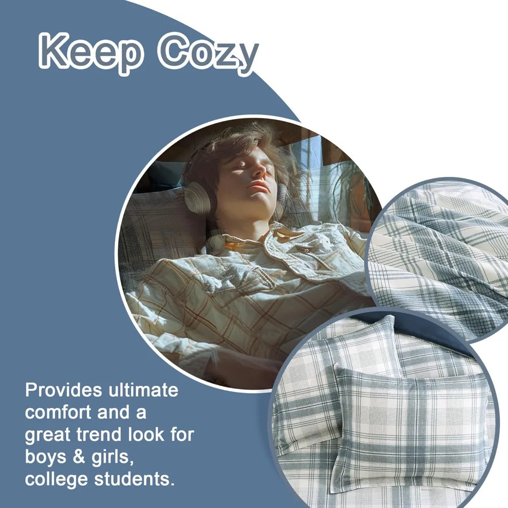 7-Piece QUEEN Size  Blue Grey Comforter Set