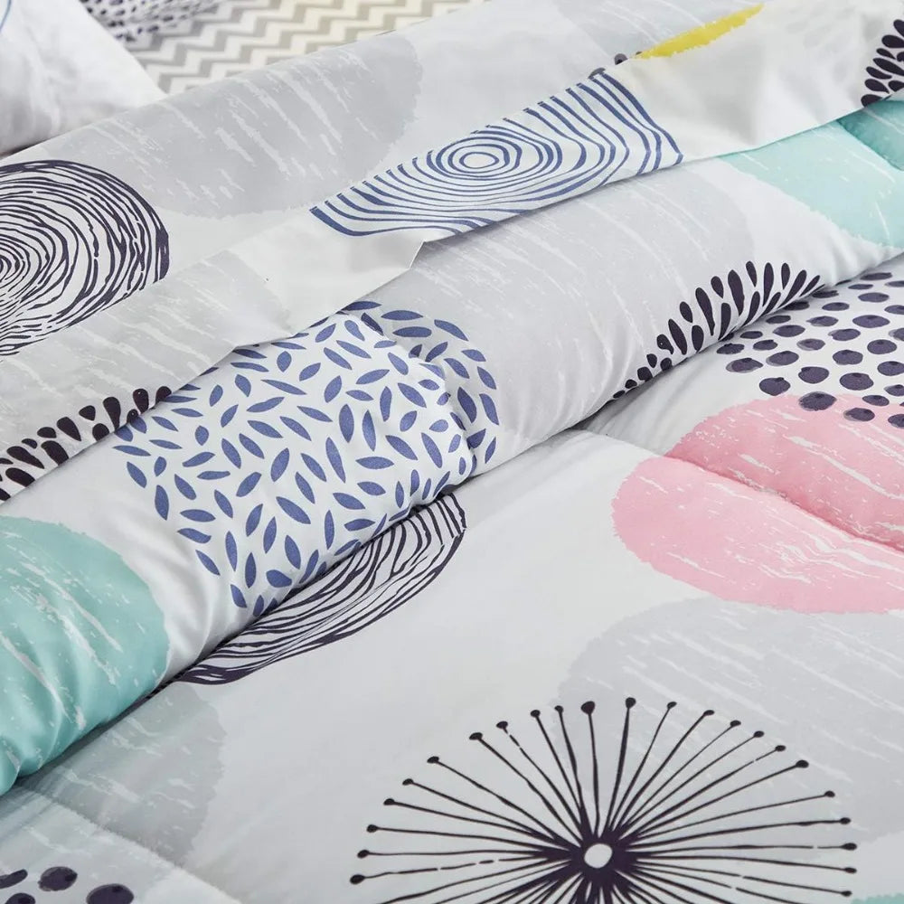 7 Pieces Comforter Sheet Set Queen Size -Colorful Dots Bedding Set