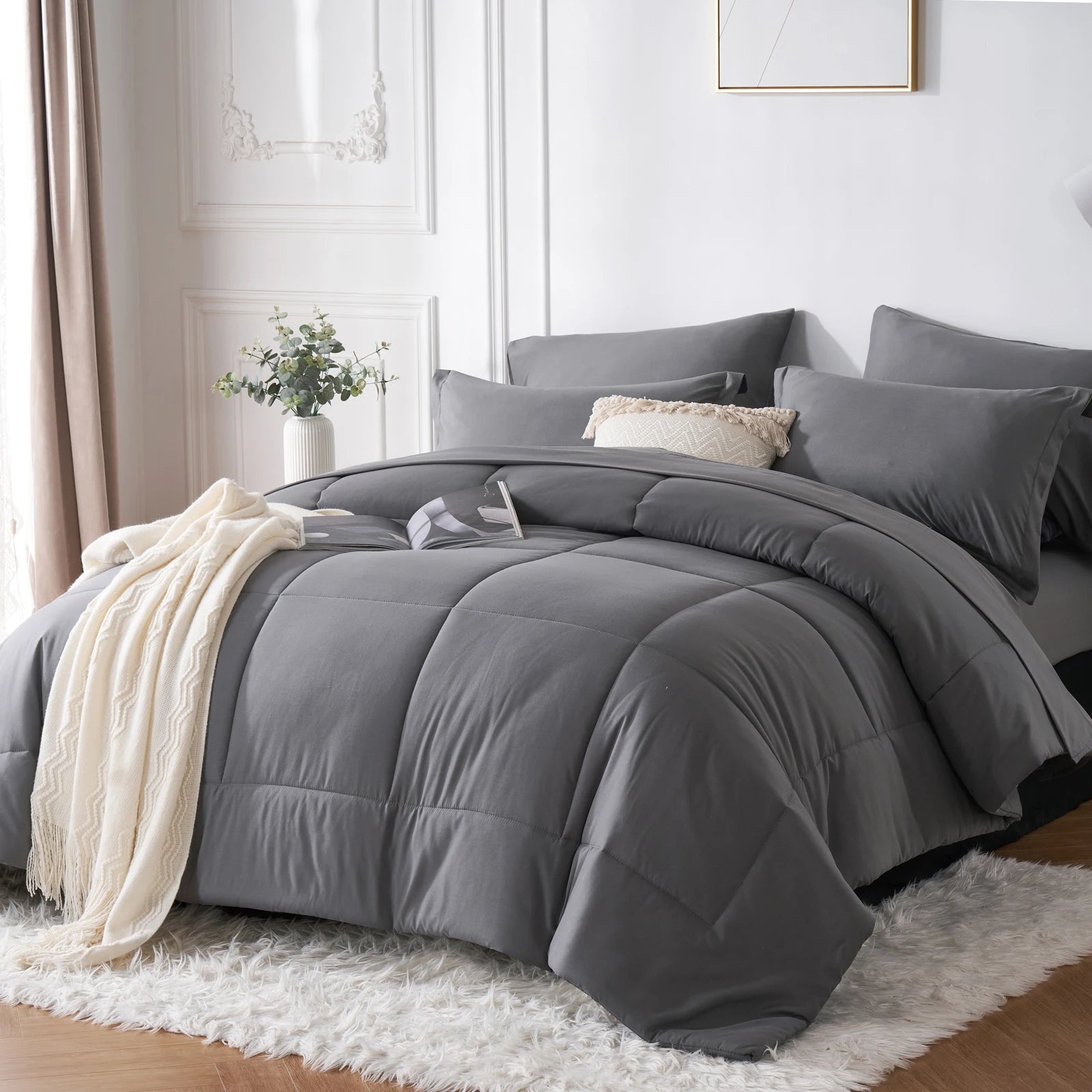 7 Piece solid Color Comforter Set QUEEN SIZE