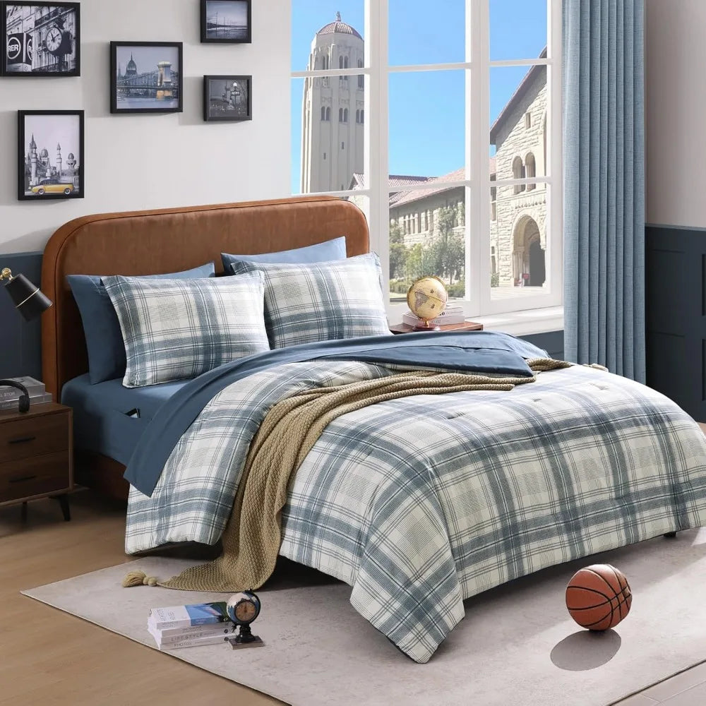 7-Piece QUEEN Size  Blue Grey Comforter Set