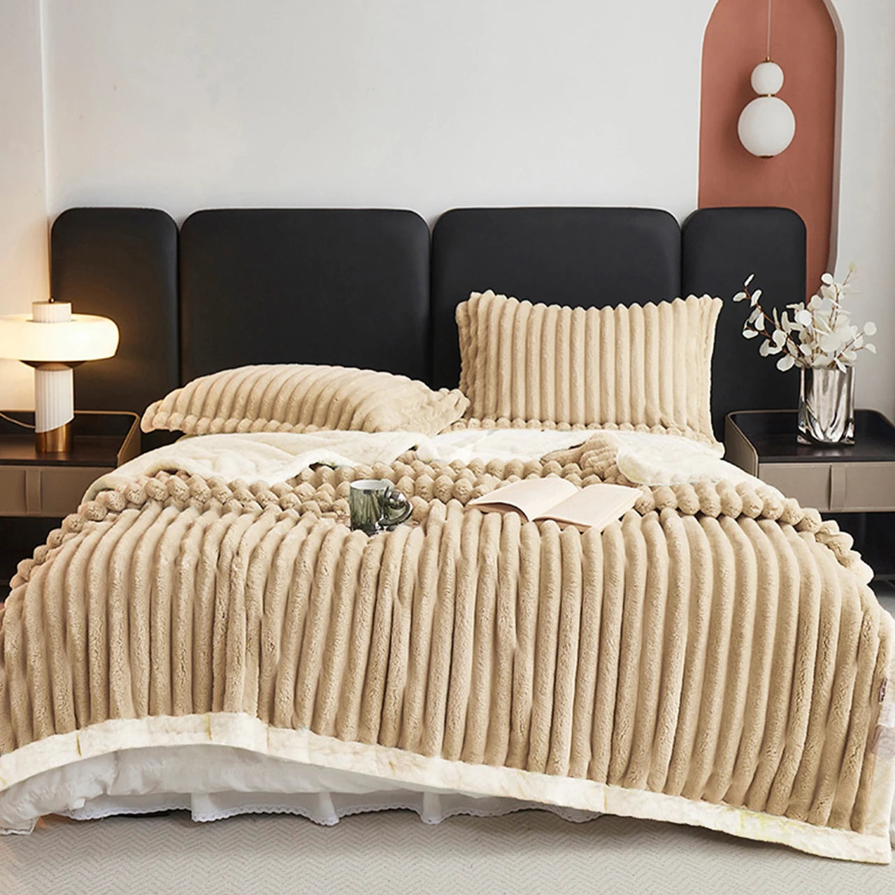 1pc Full/ Queen Size Weighted Fleece Blanket -Soft, Warm, Throw 8lbs With Sherpa