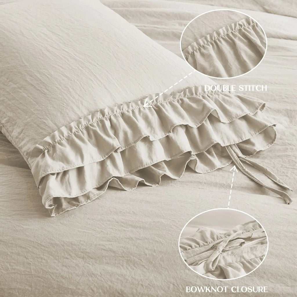 3 Piece Ruffled DUVET Cover Set Queen- COMFORTER NOT INCLUDED