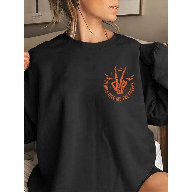"Give Me The Creeps" Graphic Pullover Halloween Skeleton Hand Sweatshirt - Unisex