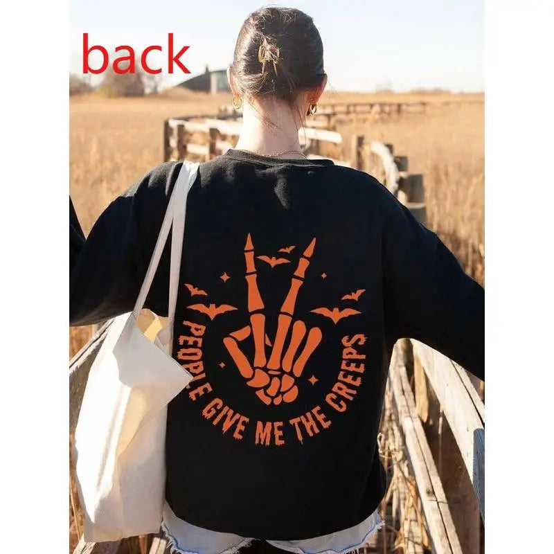 "Give Me The Creeps" Graphic Pullover Halloween Skeleton Hand Sweatshirt - Unisex