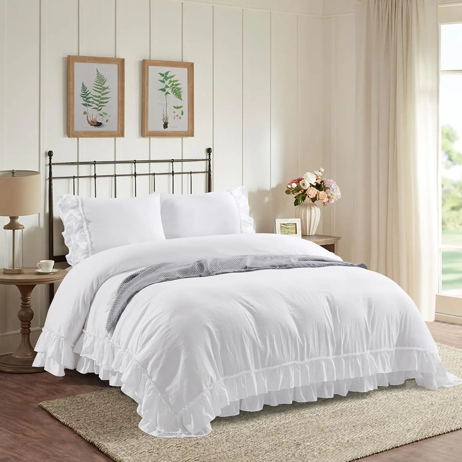 3 Piece Ruffled DUVET Cover Set Queen- COMFORTER NOT INCLUDED