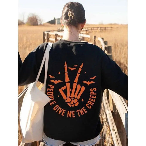"Give Me The Creeps" Graphic Pullover Halloween Skeleton Hand Sweatshirt - Unisex