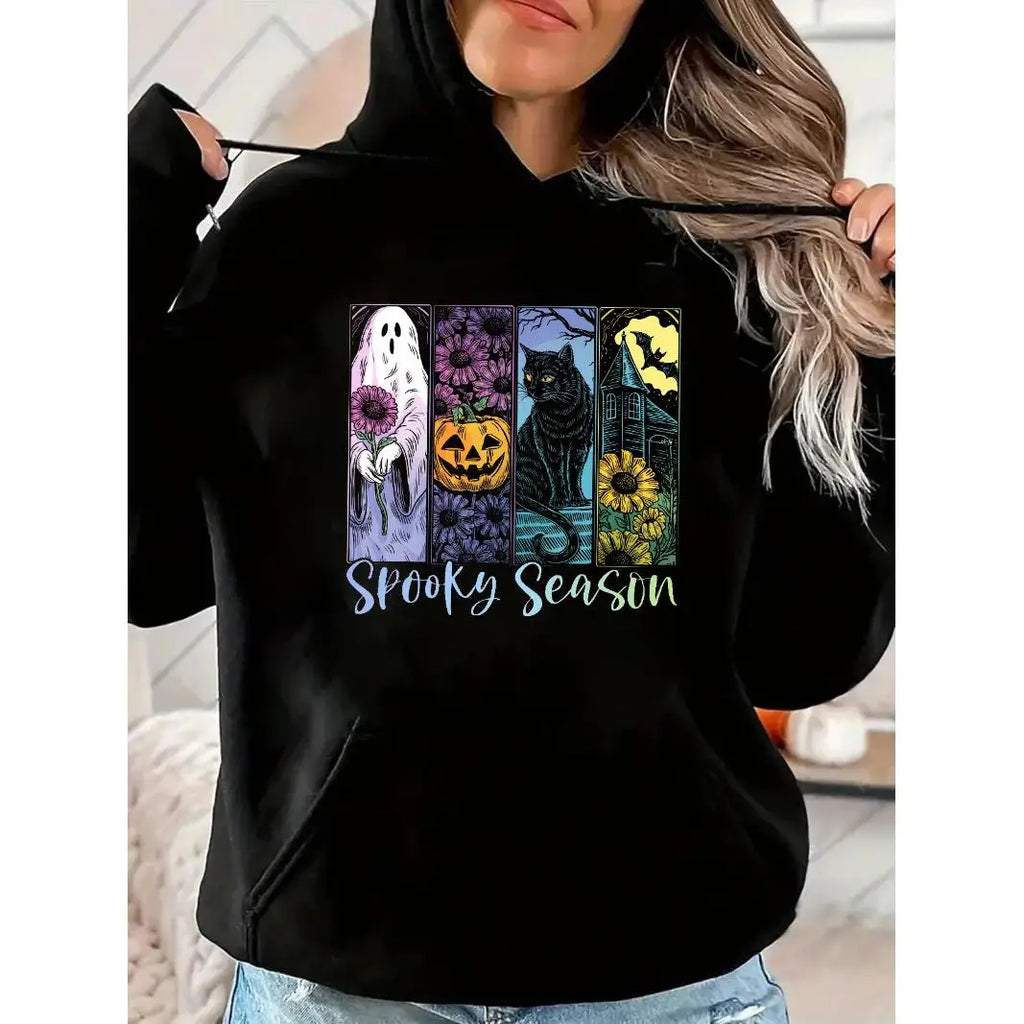 “Spooky Season Hoodie – Halloween Ghost Pumpkin Black Cat Sweatshirt”