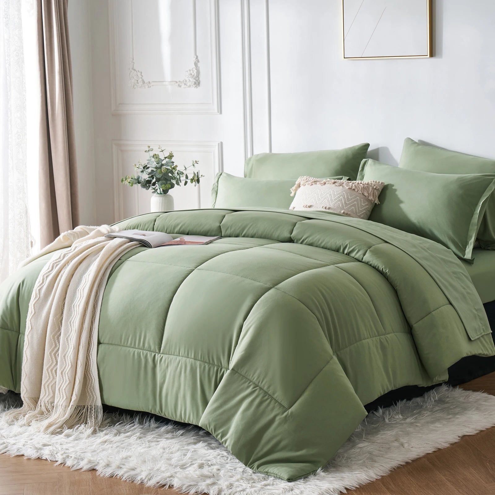 7 Piece solid Color Comforter Set QUEEN SIZE