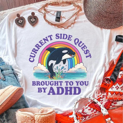 "ADHD T-Shirt for Women | Funny Side Quest Graphic Tee | Sarcastic Mental Health Gift - Womens